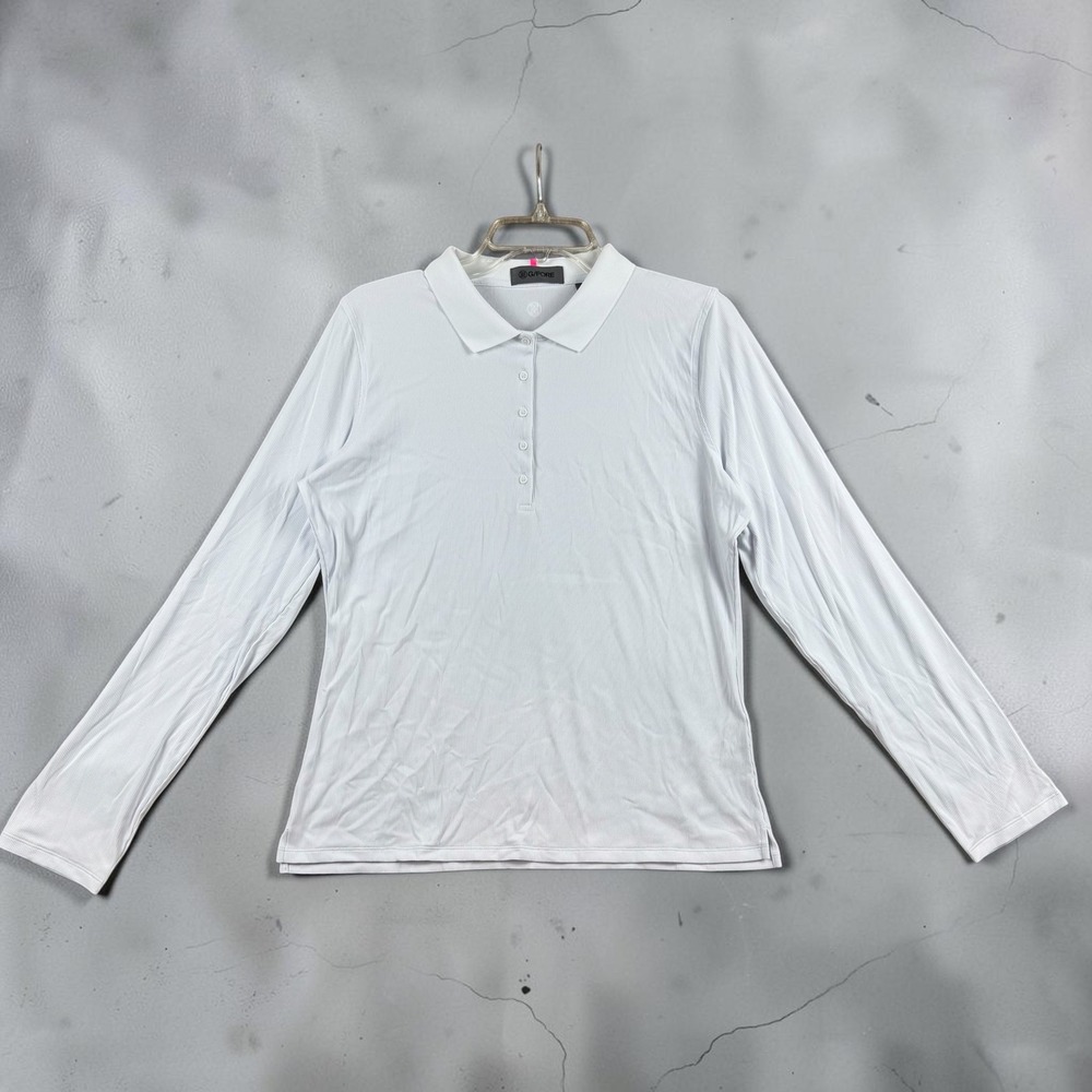 G/FORE Womens Sno White Ribbed Long Sleeve Polo Golf Shirt GLP000081A XL NWT